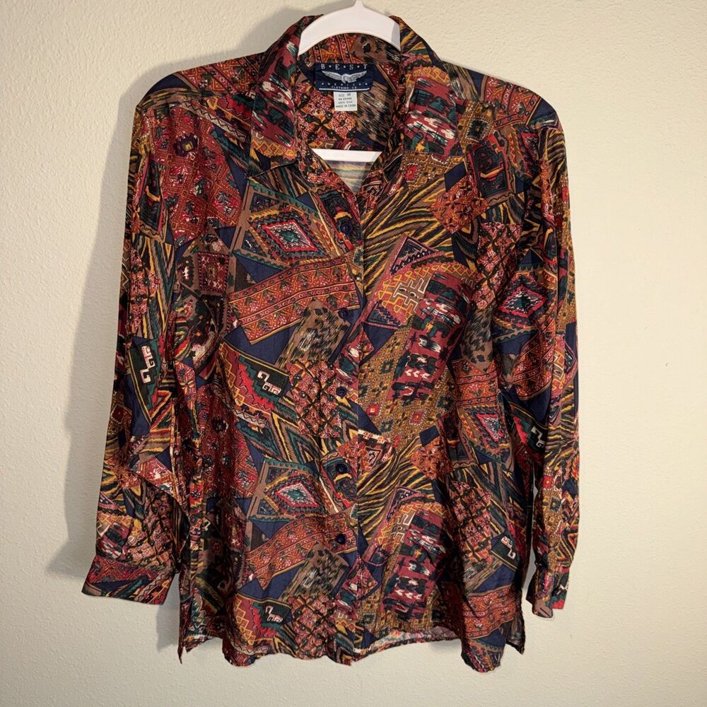 Best American Clothing Women’s 100% Silk Southwestern Print Blouse Multicolor